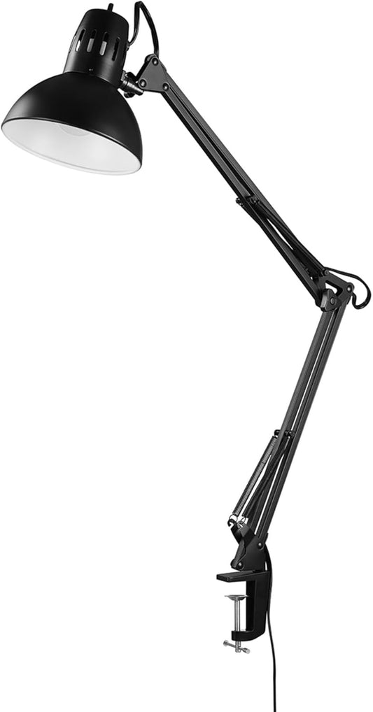 56963 31.5" Multi-Joint Desk Lamp with Metal Clamp, Black, On/Off Rotary Switch on Shade, Partially Adjustable Swing Arm, Home Essentials, Reading Light, Office Décor