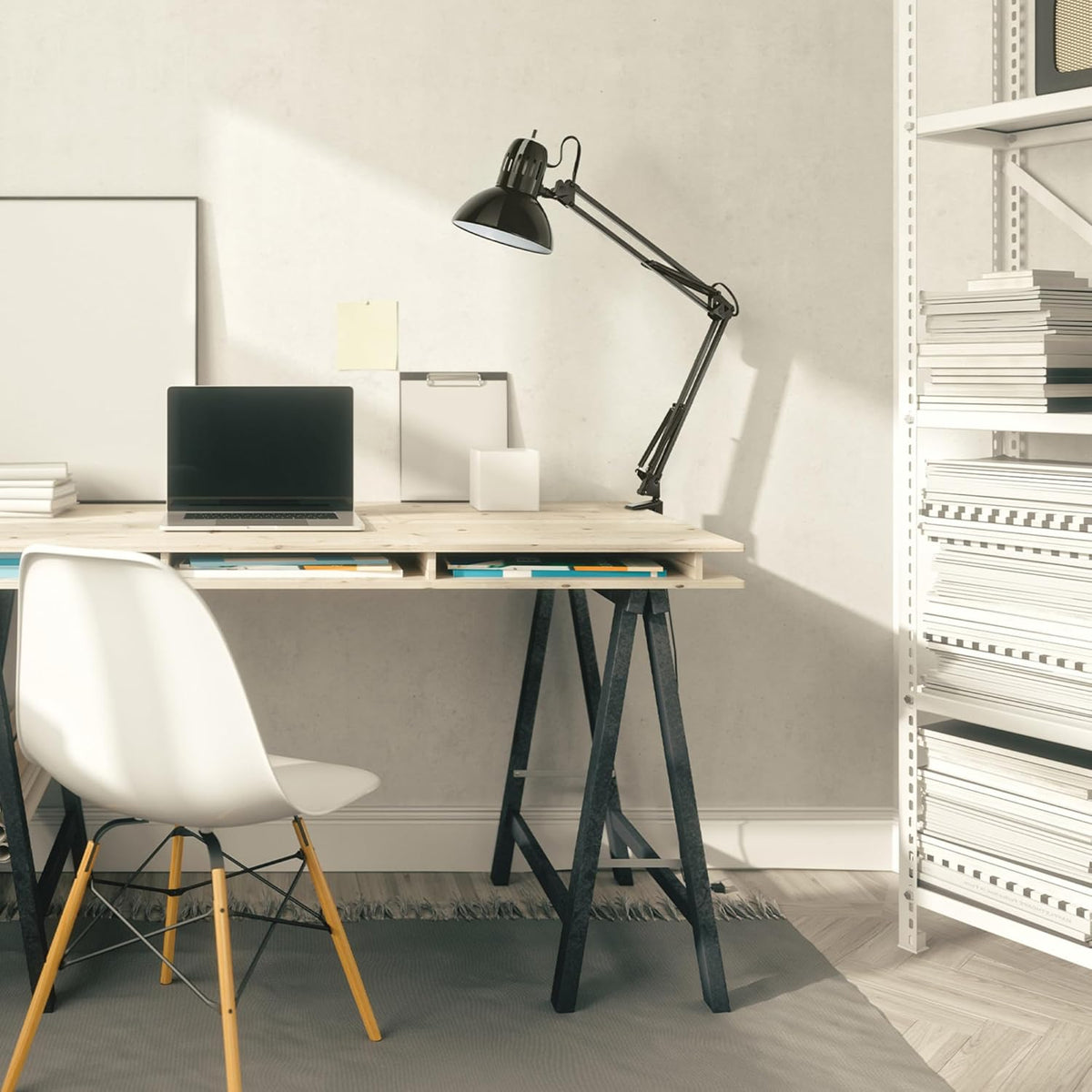 56963 31.5" Multi-Joint Desk Lamp with Metal Clamp, Black, On/Off Rotary Switch on Shade, Partially Adjustable Swing Arm, Home Essentials, Reading Light, Office Décor