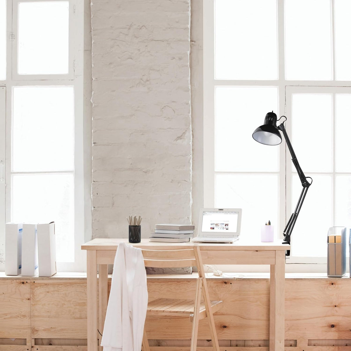 56963 31.5" Multi-Joint Desk Lamp with Metal Clamp, Black, On/Off Rotary Switch on Shade, Partially Adjustable Swing Arm, Home Essentials, Reading Light, Office Décor