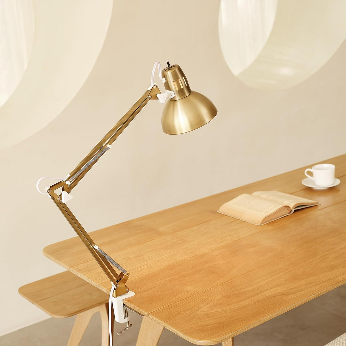 56963 31.5" Multi-Joint Desk Lamp with Metal Clamp, Black, On/Off Rotary Switch on Shade, Partially Adjustable Swing Arm, Home Essentials, Reading Light, Office Décor