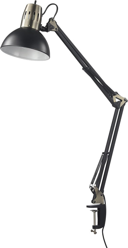 56963 31.5" Multi-Joint Desk Lamp with Metal Clamp, Black, On/Off Rotary Switch on Shade, Partially Adjustable Swing Arm, Home Essentials, Reading Light, Office Décor