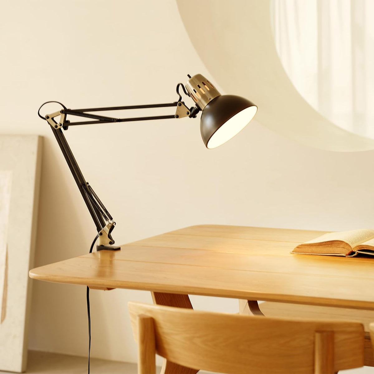 56963 31.5" Multi-Joint Desk Lamp with Metal Clamp, Black, On/Off Rotary Switch on Shade, Partially Adjustable Swing Arm, Home Essentials, Reading Light, Office Décor
