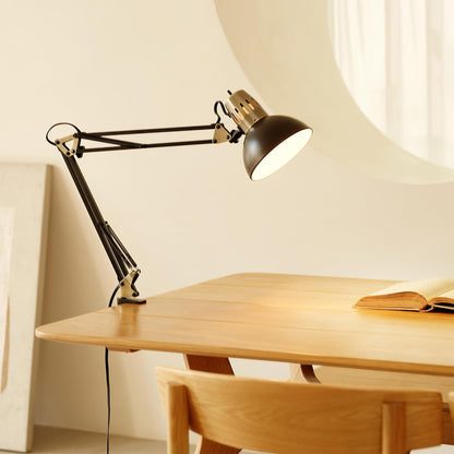 56963 31.5" Multi-Joint Desk Lamp with Metal Clamp, Black, On/Off Rotary Switch on Shade, Partially Adjustable Swing Arm, Home Essentials, Reading Light, Office Décor