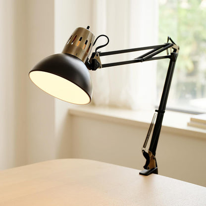 56963 31.5" Multi-Joint Desk Lamp with Metal Clamp, Black, On/Off Rotary Switch on Shade, Partially Adjustable Swing Arm, Home Essentials, Reading Light, Office Décor