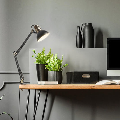56963 31.5" Multi-Joint Desk Lamp with Metal Clamp, Black, On/Off Rotary Switch on Shade, Partially Adjustable Swing Arm, Home Essentials, Reading Light, Office Décor