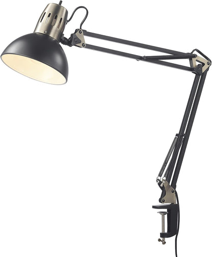 56963 31.5" Multi-Joint Desk Lamp with Metal Clamp, Black, On/Off Rotary Switch on Shade, Partially Adjustable Swing Arm, Home Essentials, Reading Light, Office Décor