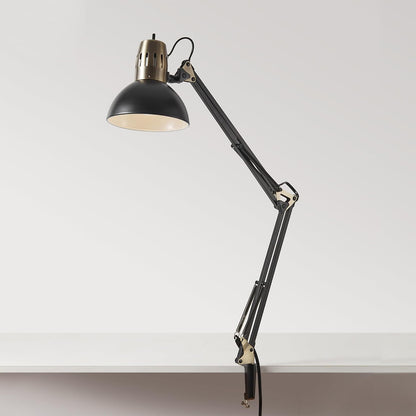 56963 31.5" Multi-Joint Desk Lamp with Metal Clamp, Black, On/Off Rotary Switch on Shade, Partially Adjustable Swing Arm, Home Essentials, Reading Light, Office Décor