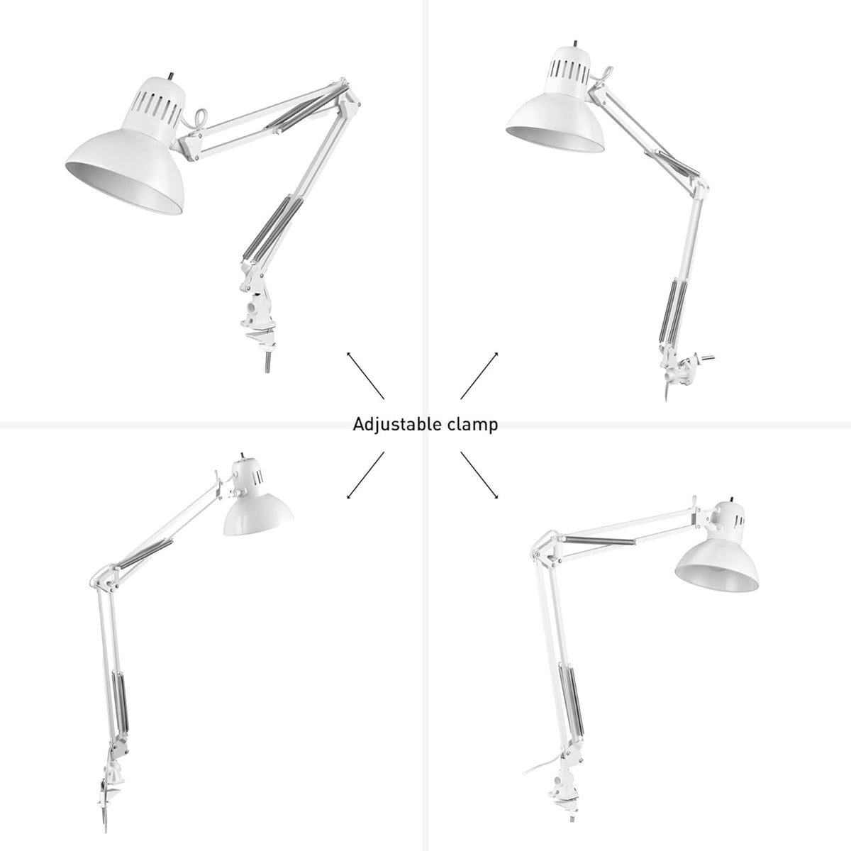 56963 31.5" Multi-Joint Desk Lamp with Metal Clamp, Black, On/Off Rotary Switch on Shade, Partially Adjustable Swing Arm, Home Essentials, Reading Light, Office Décor