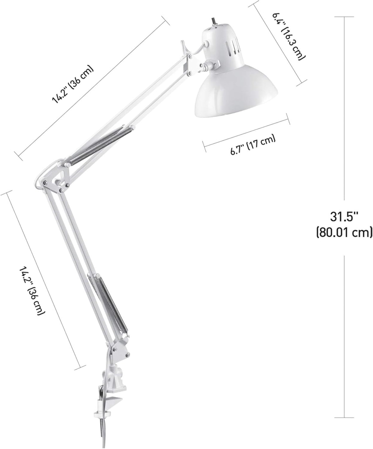 56963 31.5" Multi-Joint Desk Lamp with Metal Clamp, Black, On/Off Rotary Switch on Shade, Partially Adjustable Swing Arm, Home Essentials, Reading Light, Office Décor