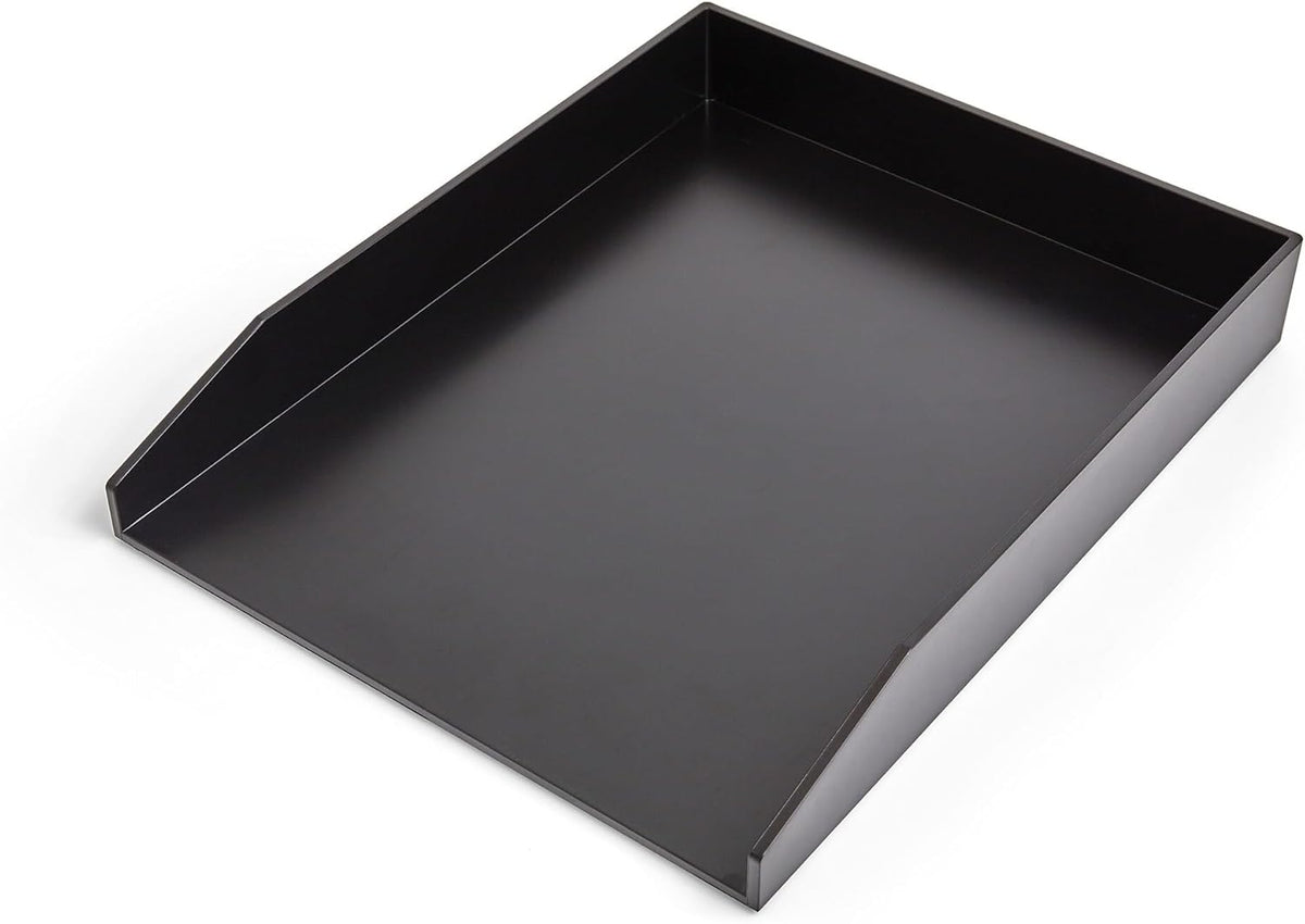 Front-Load Stackable Letter Tray, Plastic, Black, 4/Carton