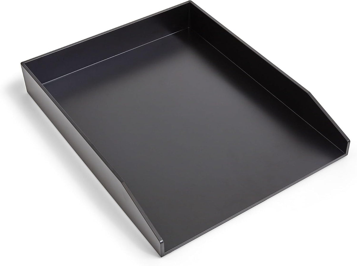 Front-Load Stackable Letter Tray, Plastic, Black, 4/Carton