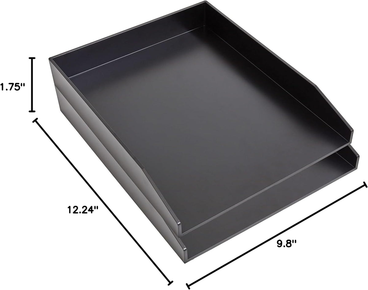 Front-Load Stackable Letter Tray, Plastic, Black, 4/Carton