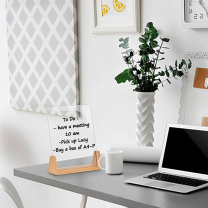 Acrylic Dry Erase White Board with Solid Wood Base, Clear Desktop Whiteboard Memo Board, Desktop Writing Note Pad, Mini Acrylic Board for Tabletop Display(Rustic Base,Acry)