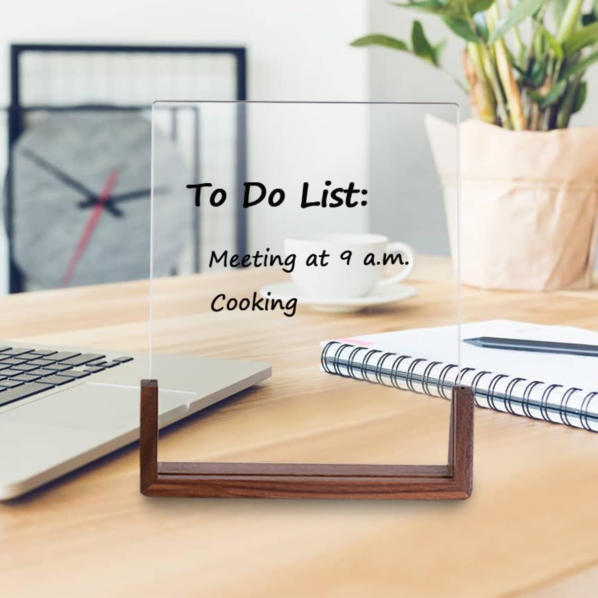 Acrylic Dry Erase White Board with Solid Wood Base, Clear Desktop Whiteboard Memo Board, Desktop Writing Note Pad, Mini Acrylic Board for Tabletop Display(Rustic Base,Acry)