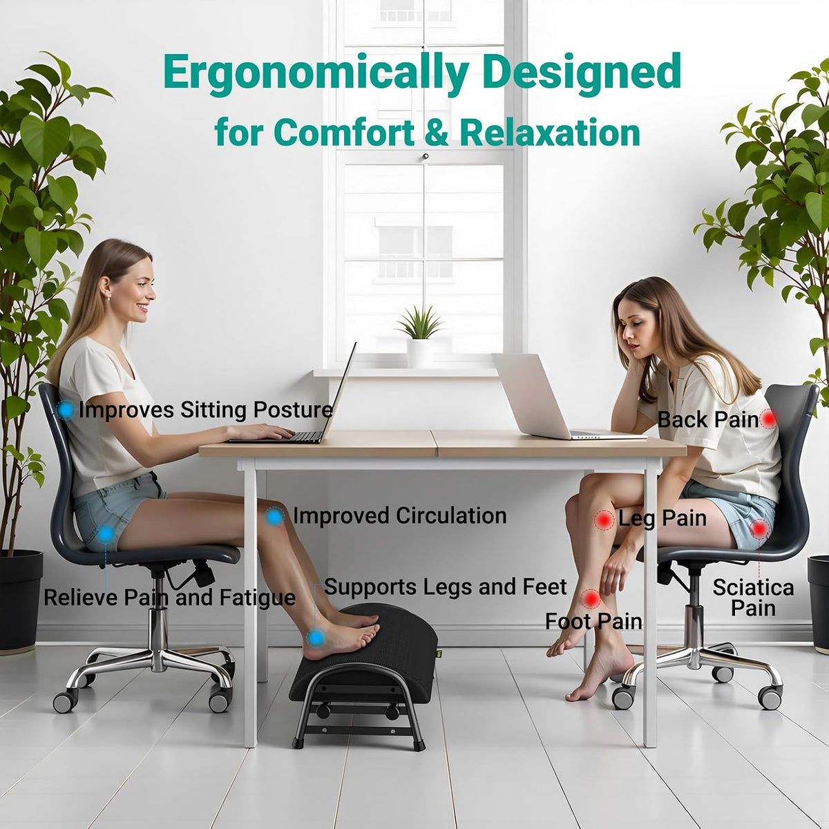 Adjustable Foot Rest for Under Desk at Work, 6 Positions - Black