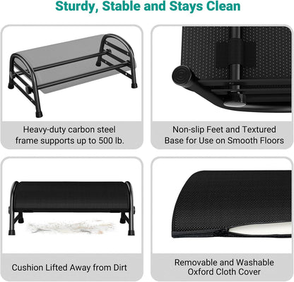 Adjustable Foot Rest for Under Desk at Work, 6 Positions - Black
