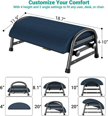Adjustable Foot Rest for Under Desk at Work, 6 Positions - Black