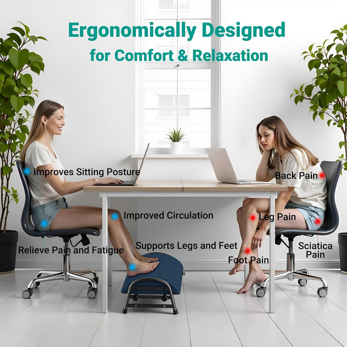 Adjustable Foot Rest for Under Desk at Work, 6 Positions - Black