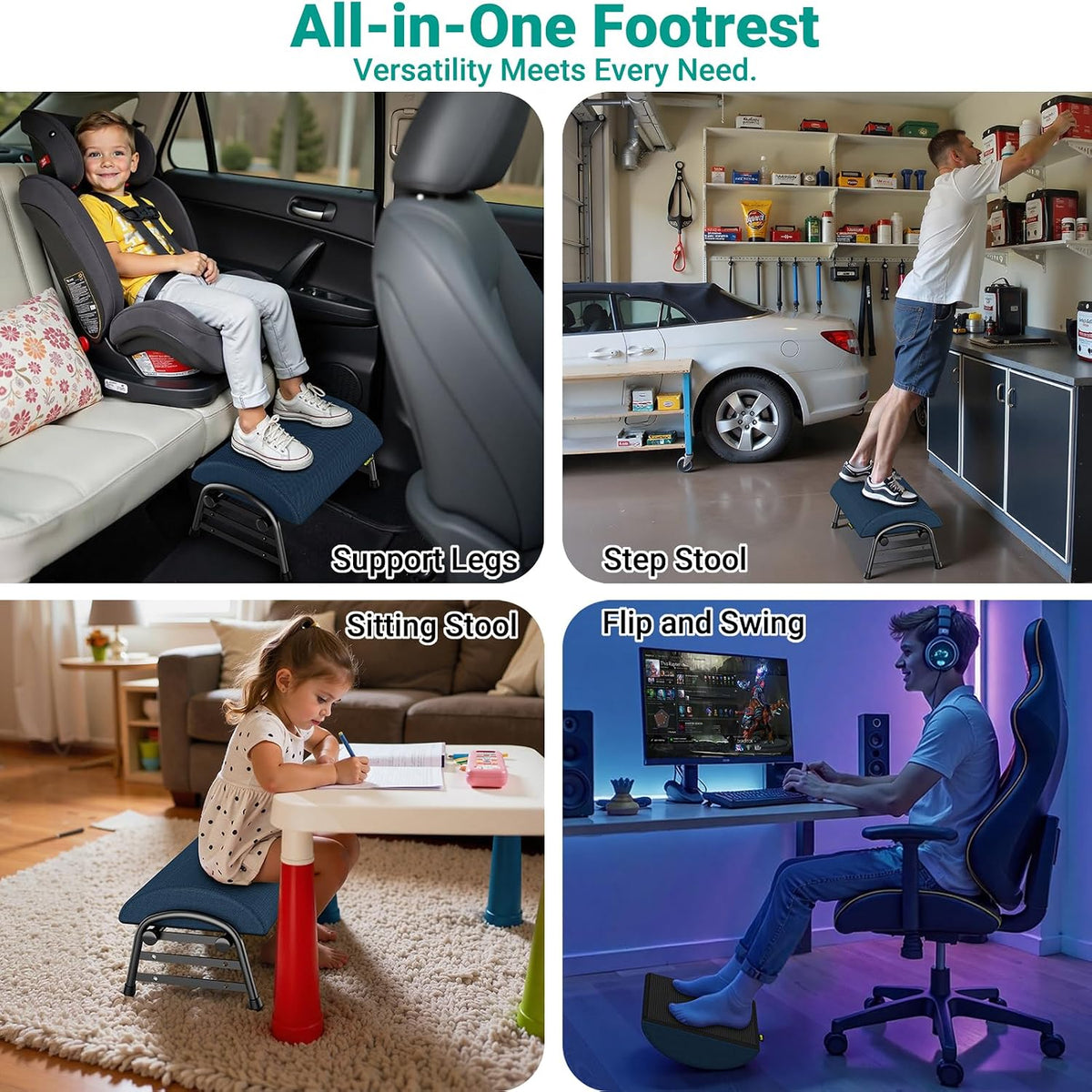 Adjustable Foot Rest for Under Desk at Work, 6 Positions - Black