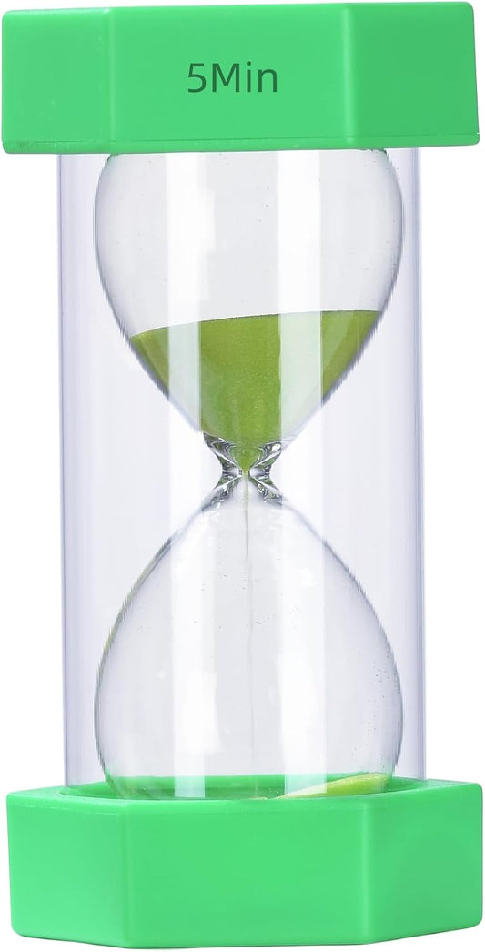 Colorful Sand Timers, Hourglass Sand Timers 5 Minutes Sandglass Timer with Protective Cover for Toothbrush Timer Games Classroom Home Office Cooking(Green+5Min)