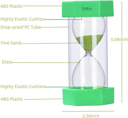Colorful Sand Timers, Hourglass Sand Timers 5 Minutes Sandglass Timer with Protective Cover for Toothbrush Timer Games Classroom Home Office Cooking(Green+5Min)