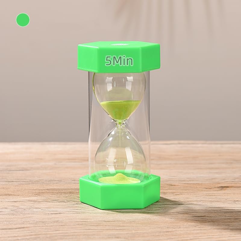 Colorful Sand Timers, Hourglass Sand Timers 5 Minutes Sandglass Timer with Protective Cover for Toothbrush Timer Games Classroom Home Office Cooking(Green+5Min)