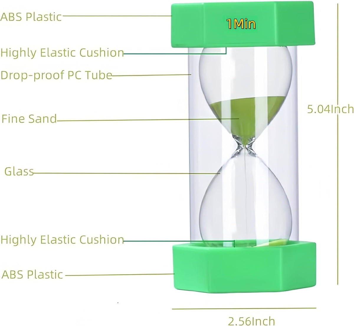 Colorful Sand Timers, Hourglass Sand Timers 5 Minutes Sandglass Timer with Protective Cover for Toothbrush Timer Games Classroom Home Office Cooking(Green+5Min)