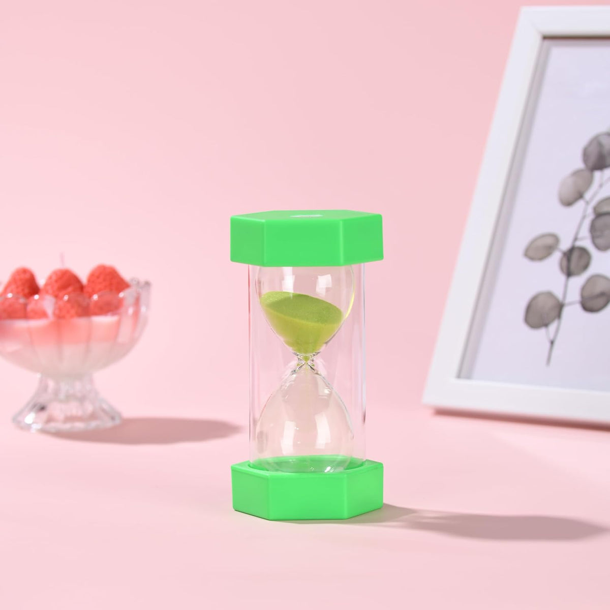 Colorful Sand Timers, Hourglass Sand Timers 5 Minutes Sandglass Timer with Protective Cover for Toothbrush Timer Games Classroom Home Office Cooking(Green+5Min)