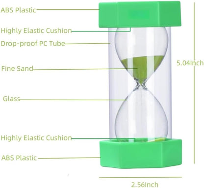 Colorful Sand Timers, Hourglass Sand Timers 5 Minutes Sandglass Timer with Protective Cover for Toothbrush Timer Games Classroom Home Office Cooking(Green+5Min)