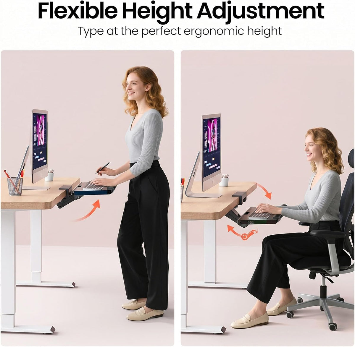Klearlook Upgraded Ergonomic Keyboard Tray Under Desk, Adjustable Sliding Keyboard Platform Holder, Keyboard Stand with Wrist Rest & Storage Drawer for Home, Office and Gaming, 24.4"x10"