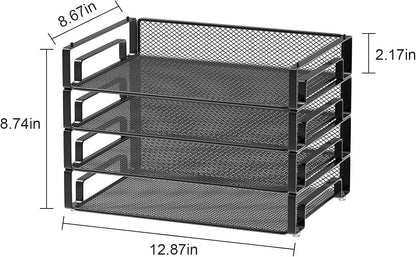 4 Pack Stackable Letter Paper Tray, Desk File Organizer Paper Sorter for Letter/A4 Size Folders Documents, Mesh Made