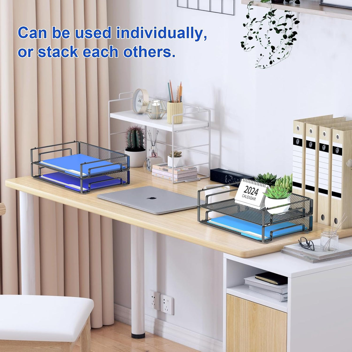4 Pack Stackable Letter Paper Tray, Desk File Organizer Paper Sorter for Letter/A4 Size Folders Documents, Mesh Made
