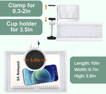 Rotary Under Desk Storage Organizer with Cup Holder & Drawer Tray