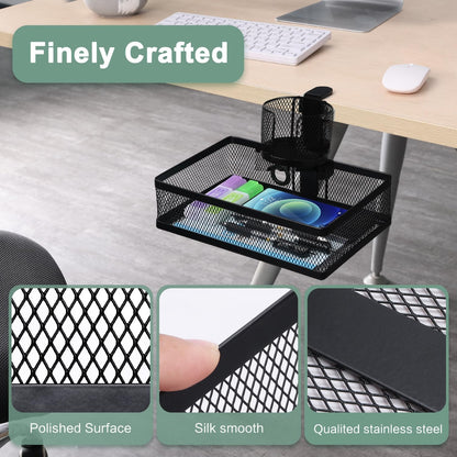 Rotary Under Desk Storage Organizer with Cup Holder & Drawer Tray