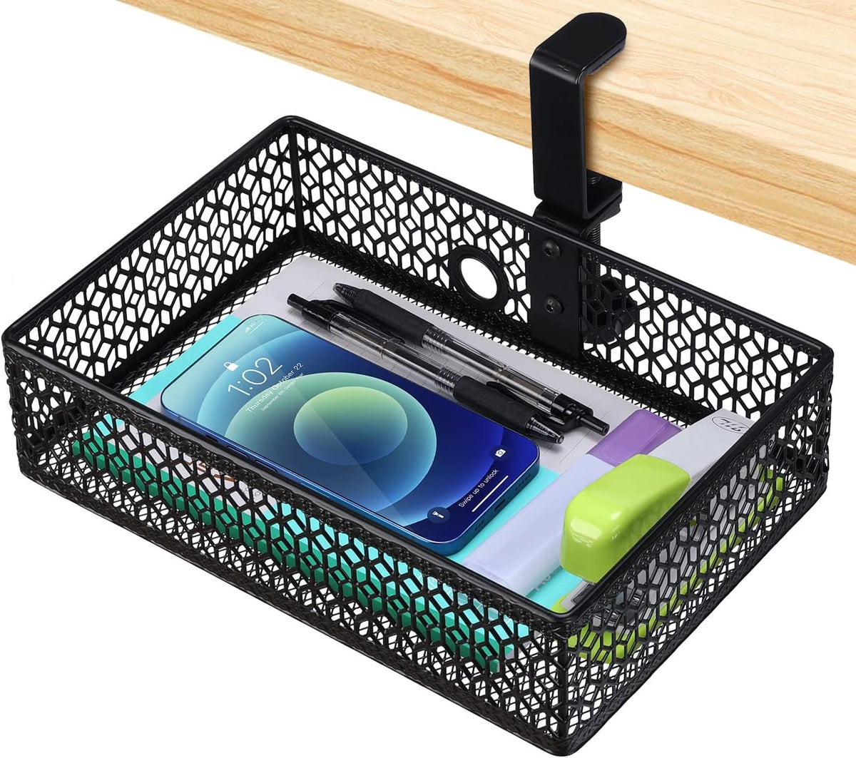 Rotary Under Desk Storage Organizer with Cup Holder & Drawer Tray