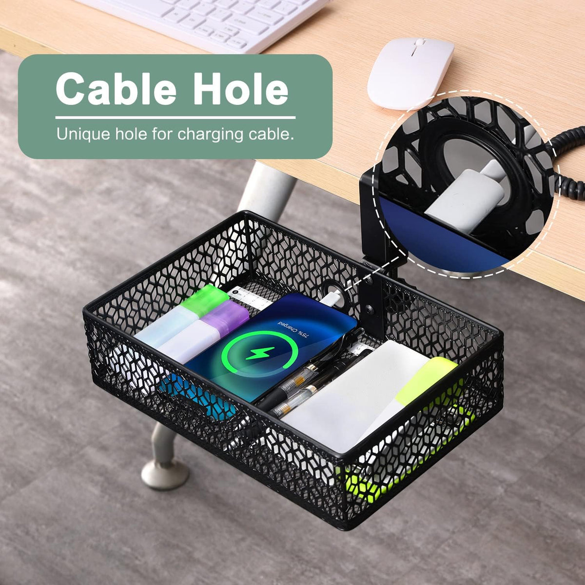 Rotary Under Desk Storage Organizer with Cup Holder & Drawer Tray