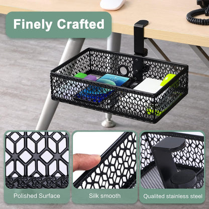Rotary Under Desk Storage Organizer with Cup Holder & Drawer Tray