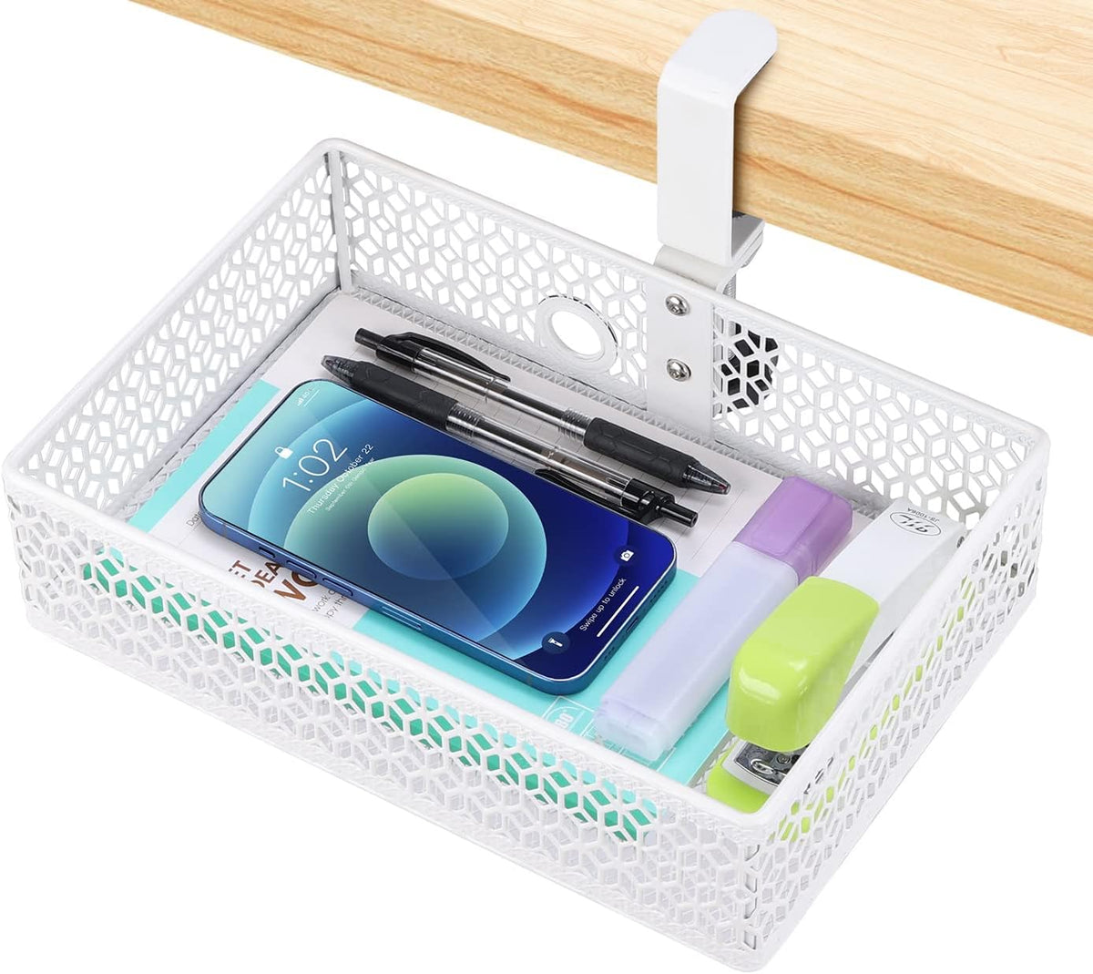 Rotary Under Desk Storage Organizer with Cup Holder & Drawer Tray