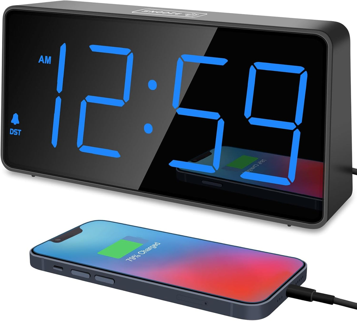 Digital Alarm Clock for Bedroom Bedside, Large Display, USB Charger