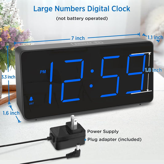 Digital Alarm Clock for Bedroom Bedside, Large Display, USB Charger