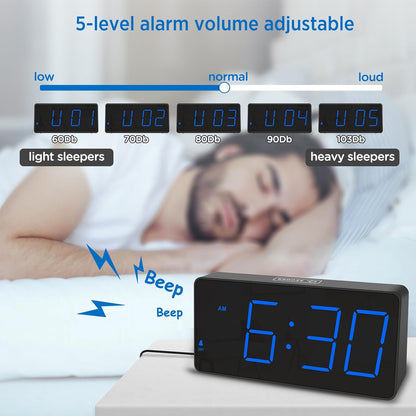 Digital Alarm Clock for Bedroom Bedside, Large Display, USB Charger