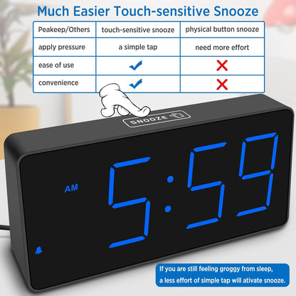 Digital Alarm Clock for Bedroom Bedside, Large Display, USB Charger