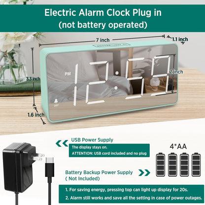 Digital Alarm Clock for Bedroom Bedside, Large Display, USB Charger