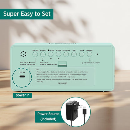 Digital Alarm Clock for Bedroom Bedside, Large Display, USB Charger