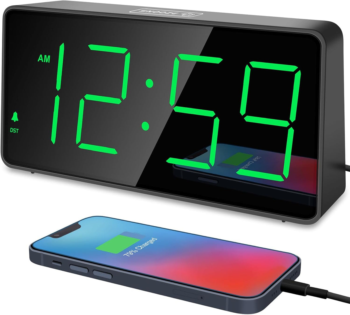 Digital Alarm Clock for Bedroom Bedside, Large Display, USB Charger