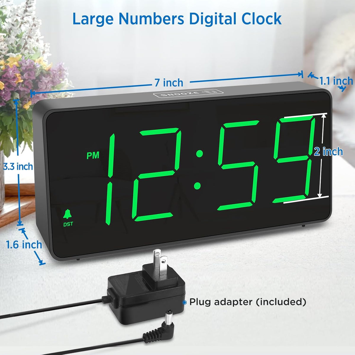Digital Alarm Clock for Bedroom Bedside, Large Display, USB Charger