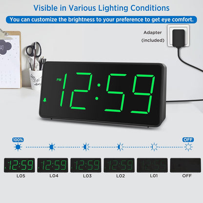 Digital Alarm Clock for Bedroom Bedside, Large Display, USB Charger