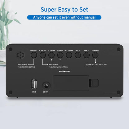 Digital Alarm Clock for Bedroom Bedside, Large Display, USB Charger