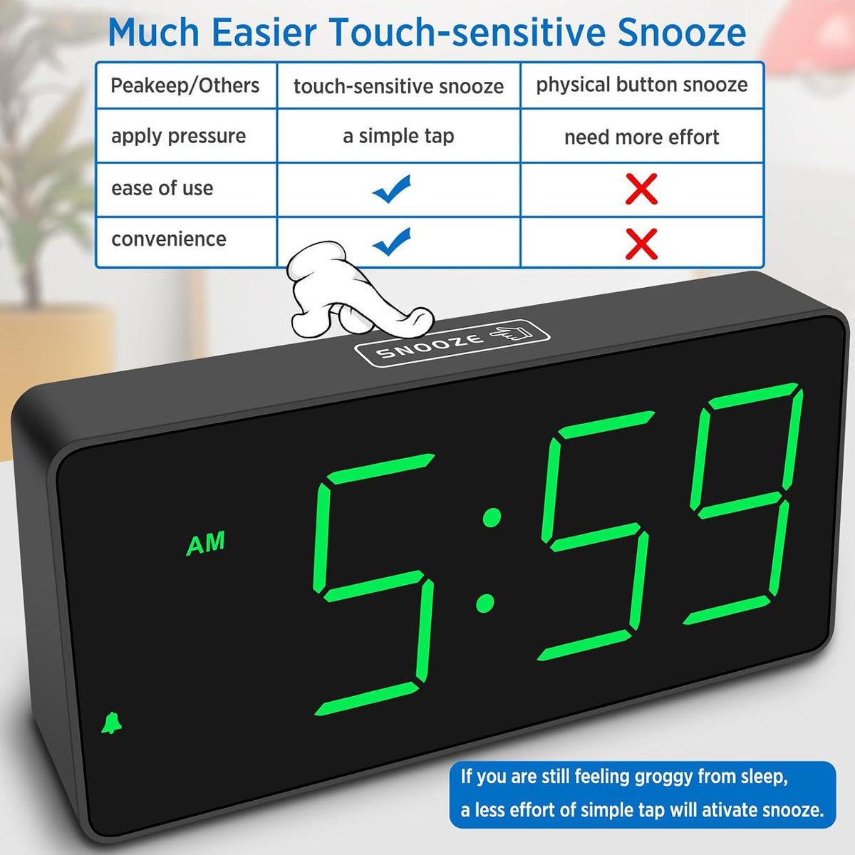 Digital Alarm Clock for Bedroom Bedside, Large Display, USB Charger