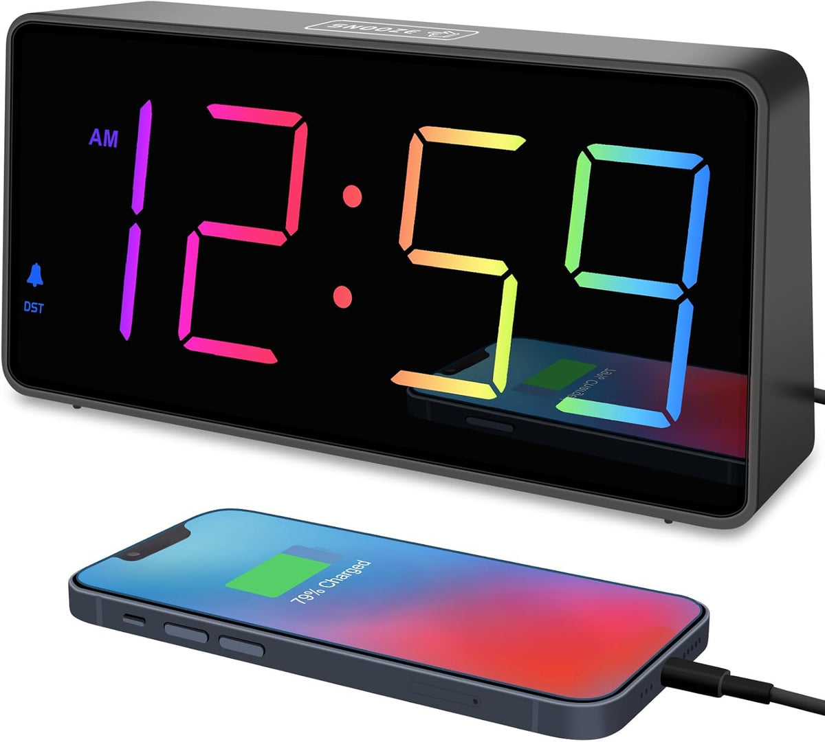 Digital Alarm Clock for Bedroom Bedside, Large Display, USB Charger